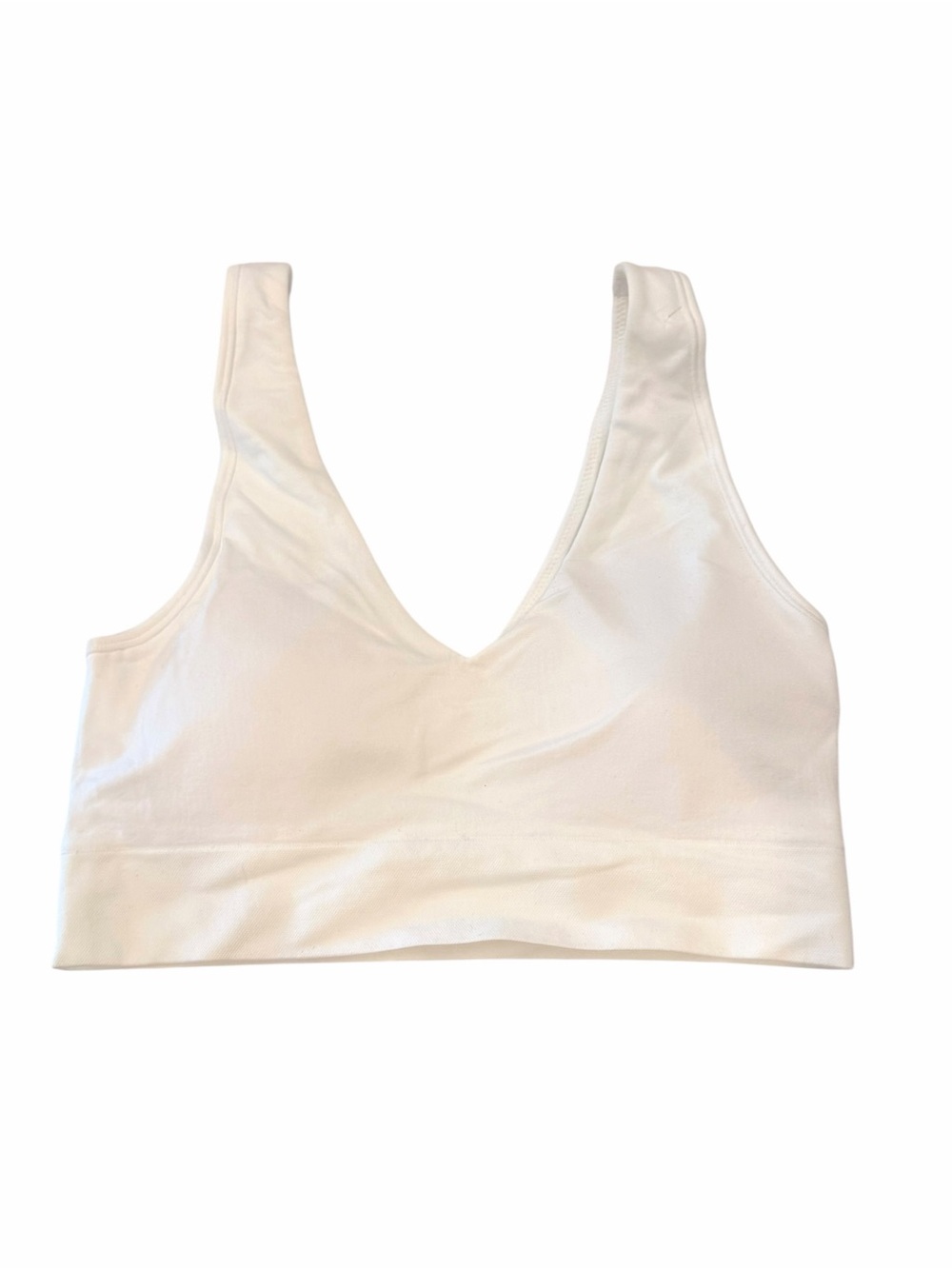 Women's Sports Bra Molded Cup White  NWOT V-neck 24” Rib Chest XS Small‎ Sample